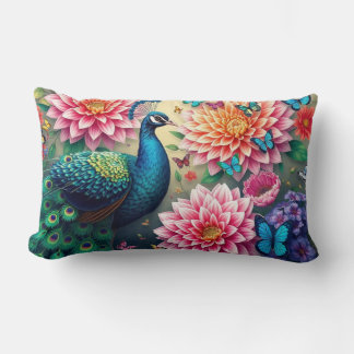 Peacock And Flowers  Lumbar Cushion