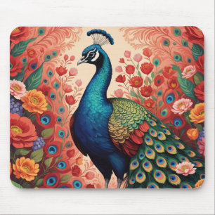 Peacock and flowers mouse pad