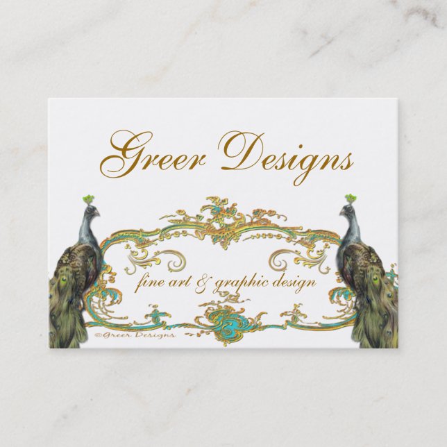 Peacock and Gold Business/Profile/Save the Date Business Card (Front)