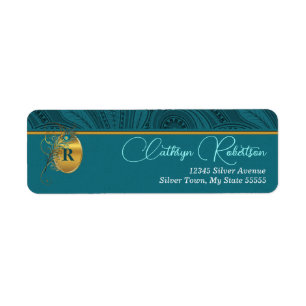 Peacock and Gold Monogrammed Address Return Address Label
