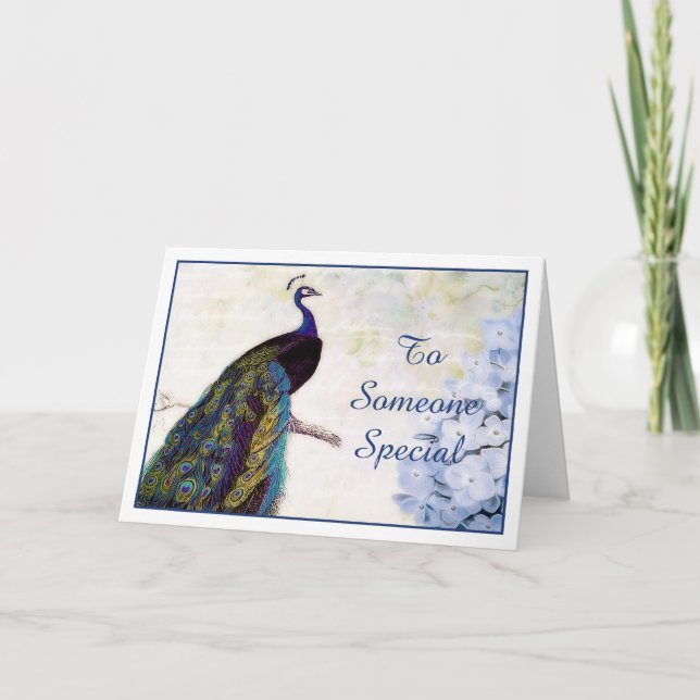 Peacock and hydrangea card (Front)