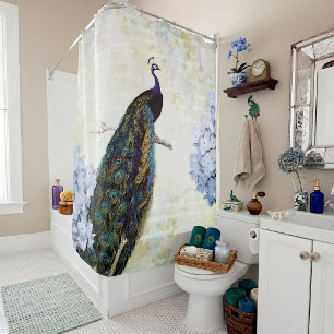 Peacock and hydrangea shower curtain