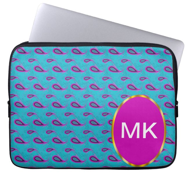 Peacock and Magenta Paisley Pattern Laptop Sleeve (Front)