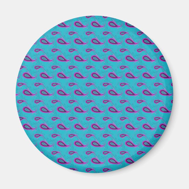 Peacock and Magenta Paisley Pattern Magnet (Front)