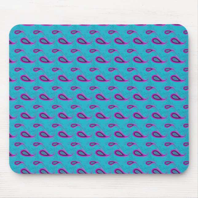 Peacock and Magenta Paisley Pattern Mouse Pad (Front)