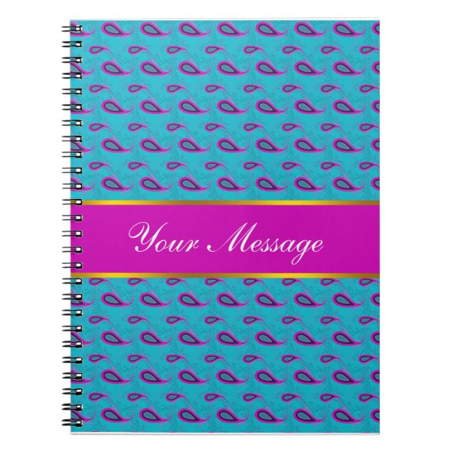 Peacock and Magenta Paisley Pattern Notebook (Front)