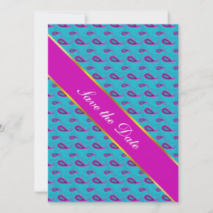 Peacock and Magenta Paisley Pattern Save The Date