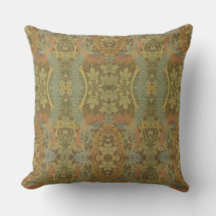 Peacock and oakleaf floral Victorian jacquard Thro Cushion