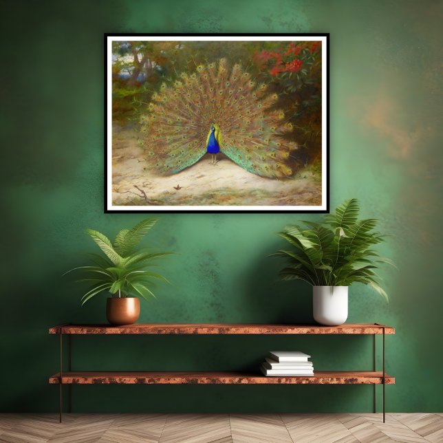 Peacock and Peacock Butterfly, Art Illustration Poster (Creator Uploaded)