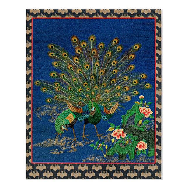 Peacock and Peahen, Japanese illustration, Poster (Front)