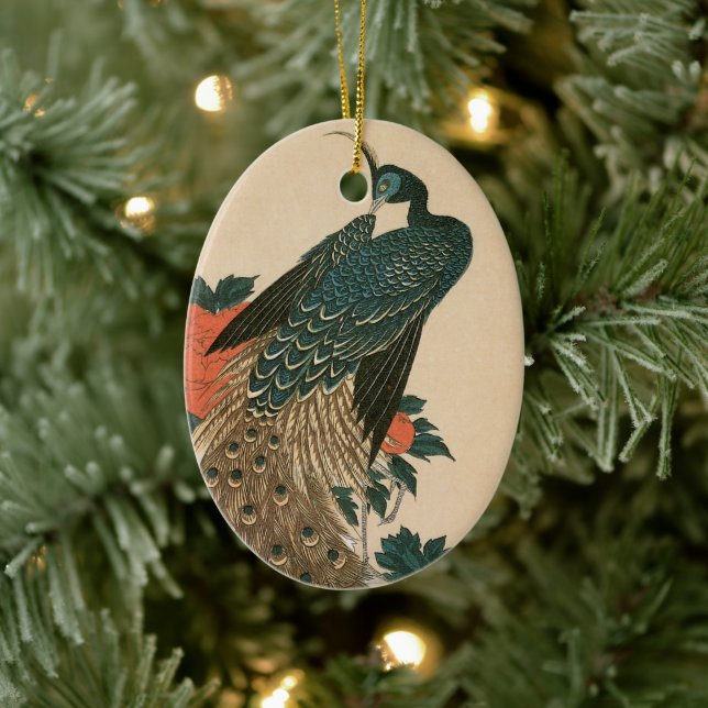Peacock and Peonies by Hiroshige, Japanese Art Ceramic Tree Decoration (Tree)