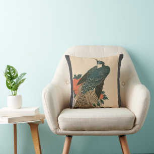 Peacock and Peonies by Hiroshige, Japanese Art Cushion