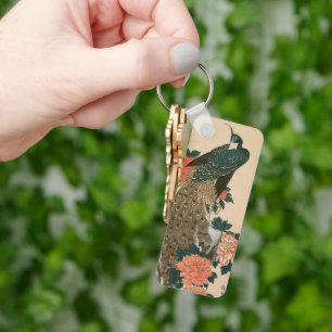 Peacock and Peonies by Hiroshige, Japanese Art Key Ring