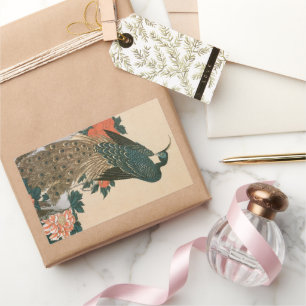 Peacock and Peonies by Hiroshige, Japanese Art Rectangular Sticker