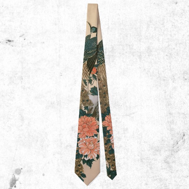 Peacock and Peonies by Hiroshige, Japanese Art Tie (Creator Uploaded)