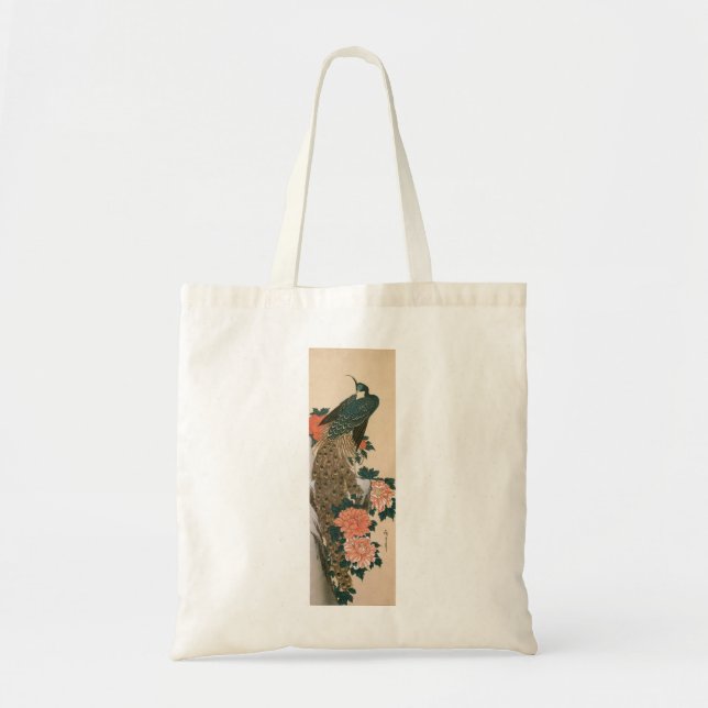Peacock and Peonies by Hiroshige, Japanese Art Tote Bag (Front)
