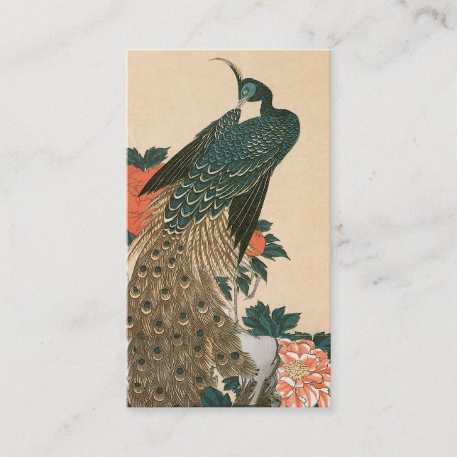 Peacock and Peonies by Hiroshige Wedding Enclosure Card (Front)