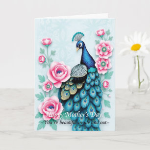 Peacock and Pink Roses Mothers Day  Card