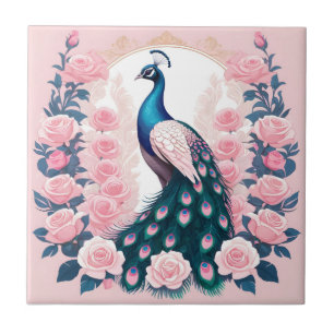 Peacock and Roses Ceramic Tile