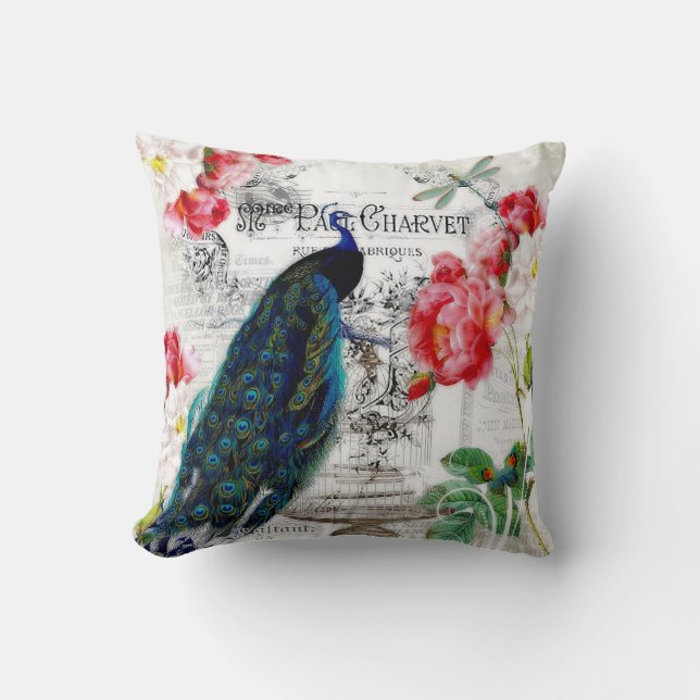 Peacock and roses cushion (Front)
