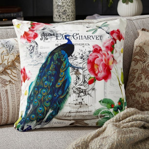 Peacock and roses cushion
