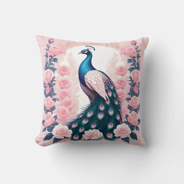 Peacock and Roses Cushion (Front)