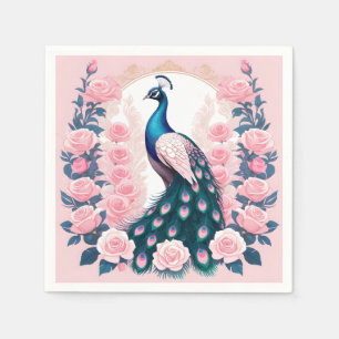 Peacock and Roses Napkin