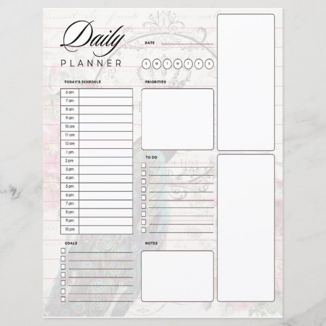 Peacock and spring flowers daily planner (Front)