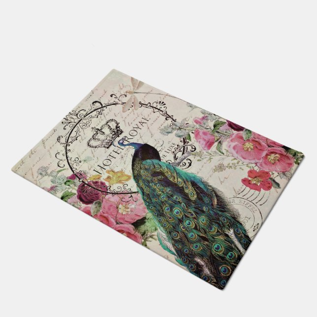 Peacock and spring flowers doormat (Angled)