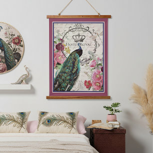 Peacock and spring flowers  hanging tapestry