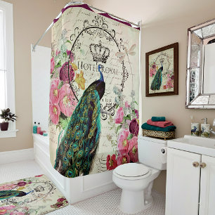 Peacock and spring flowers shower curtain