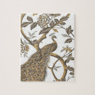 Peacock And White Roses Jigsaw Puzzle