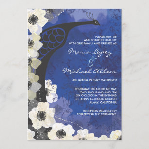 Peacock & Anemone Flowers Wedding Invitation