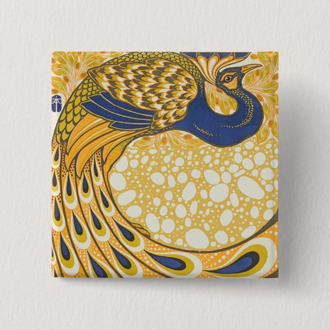 Peacock Antique Vintage Colourful 15 Cm Square Badge (Front)