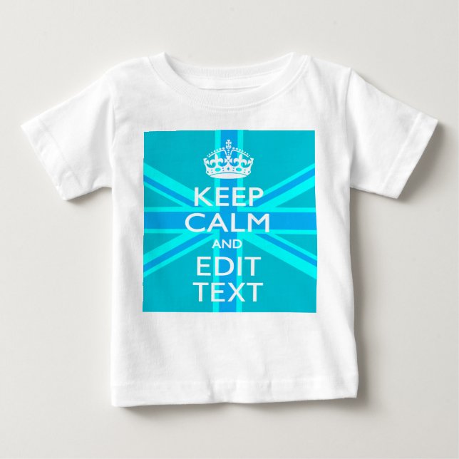 Peacock Aqua Keep Calm And Your Text Union Jack Baby T-Shirt (Front)
