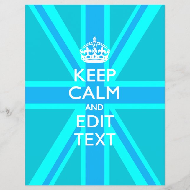 Peacock Aqua Keep Calm And Your Text Union Jack Flyer (Front)