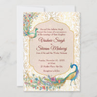 Peacock Arabian pattern Indian wedding invitation
