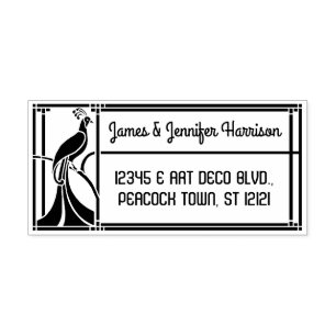 Peacock Art Deco Border Name and Return Address Rubber Stamp