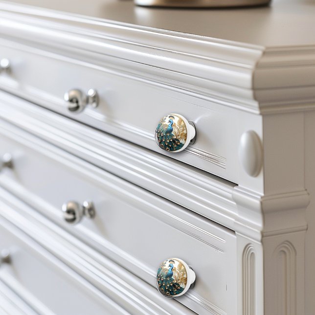  Peacock Art Deco Elegant Gold Turquoise    Ceramic Knob (Creator Uploaded)