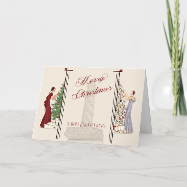 Peacock Art Deco Flair Merry Christmas Holiday Card (Front)