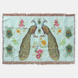 Peacock Art Deco Throw Blanket