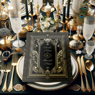 Peacock Art Deco Wedding Invitation Real Gold Foil