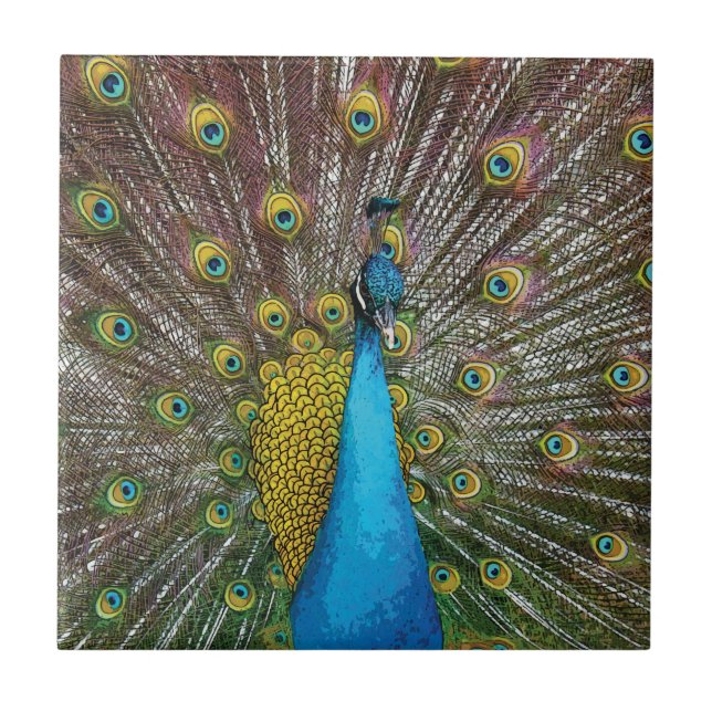 Peacock Art in Jewel Tone Colours Ceramic Tile (Front)