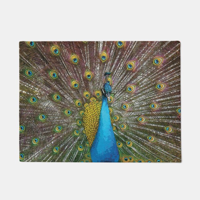 Peacock Art in Jewel Tones Doormat (Front)