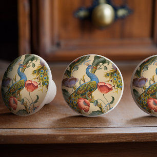 Peacock Art Nouveau Floral Pattern Ceramic Knob