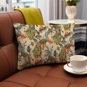 Peacock Art Nouveau Floral Pattern Lumbar Cushion