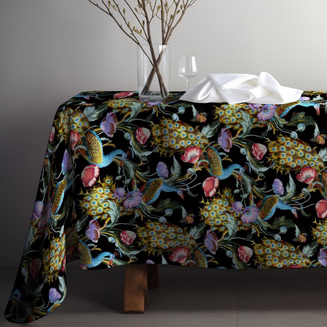 Peacock Art Nouveau Floral Pattern Tablecloth (Creator Uploaded)
