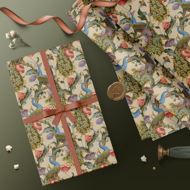 Peacock Art Nouveau Floral Pattern Wrapping Paper (Creator Uploaded)