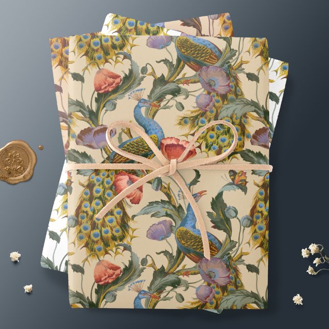Peacock Art Nouveau Floral Pattern Wrapping Paper  (Creator Uploaded)