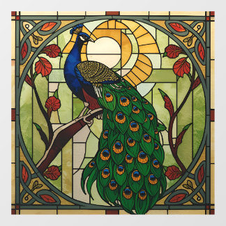 Peacock Art Nouveau Stained Glass Window Cling 